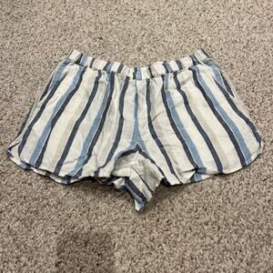 NWT Madewell Curved Hem Pull on Shorts Sz L Linen Stripe Preppy Coastal